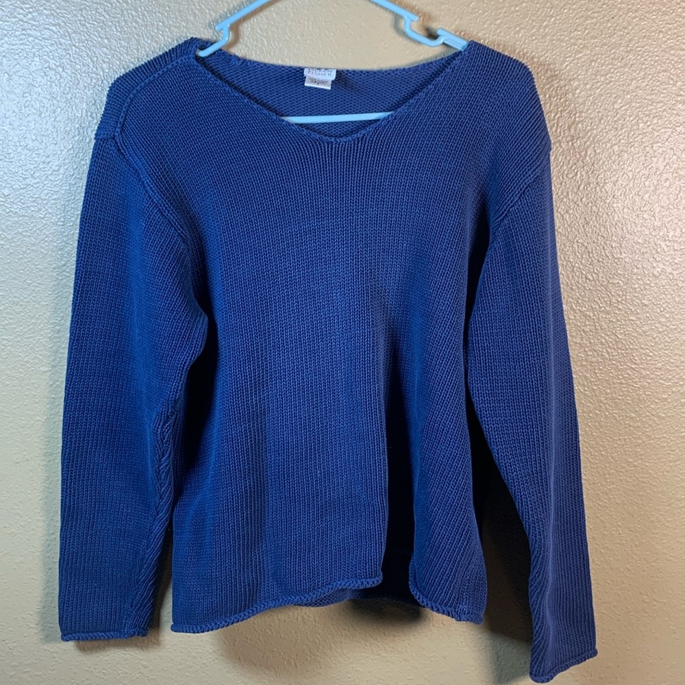 Eileen Fisher Sweater Top Navy Blue, V Neck, Small.